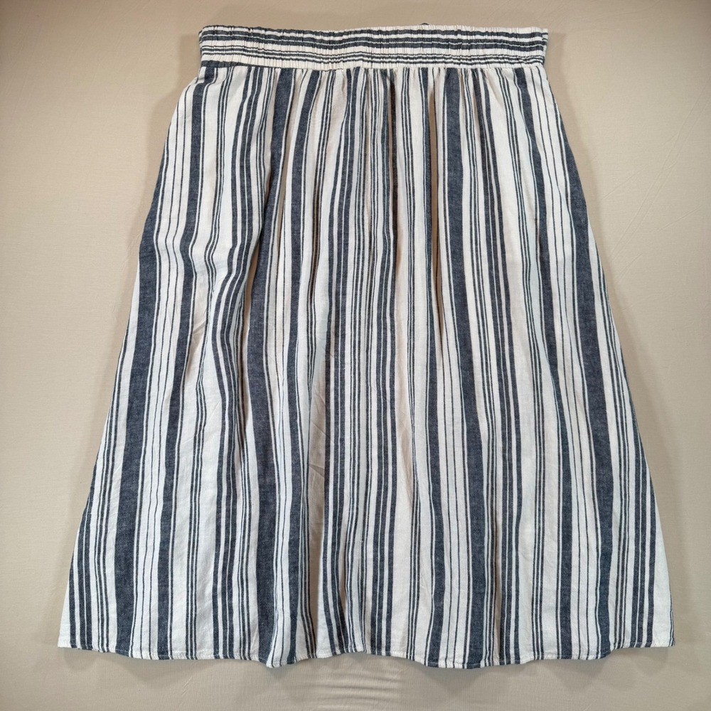 Time and Tru Striped Skirt XL Linen Blend Midi Skirt Tie Waist Beach Casual - Picture 7 of 7